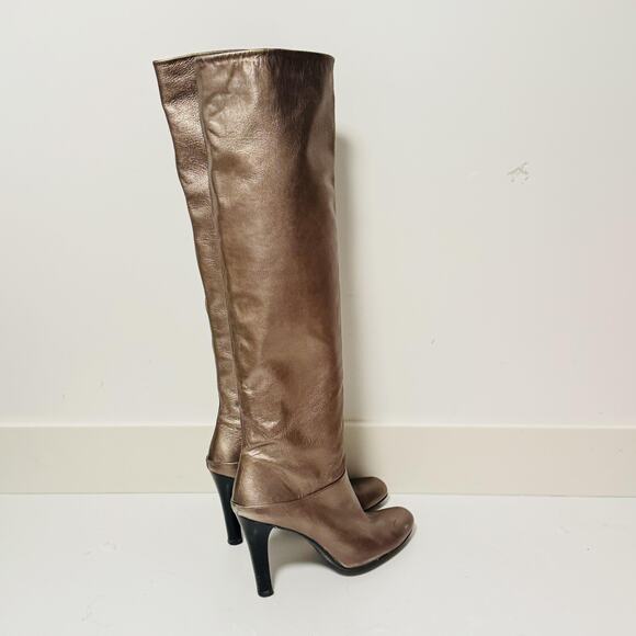 Stuart Weitzman Boots Womens 8 Brown Gold Metallic Leather Knee High Heel - Picture 9 of 13